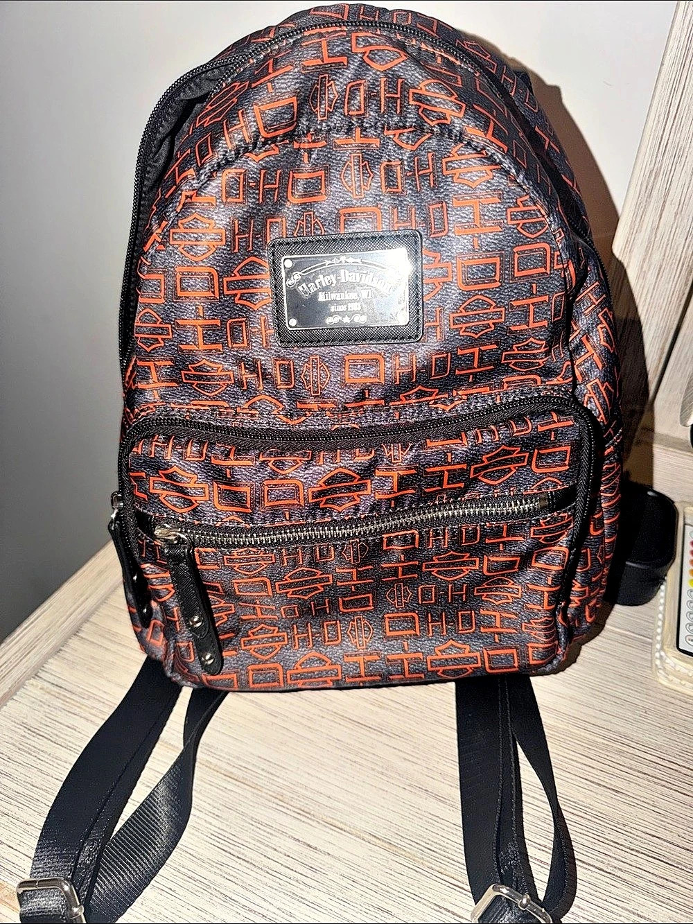 Harley-Davidson Geometric Backpack in Black & Orange